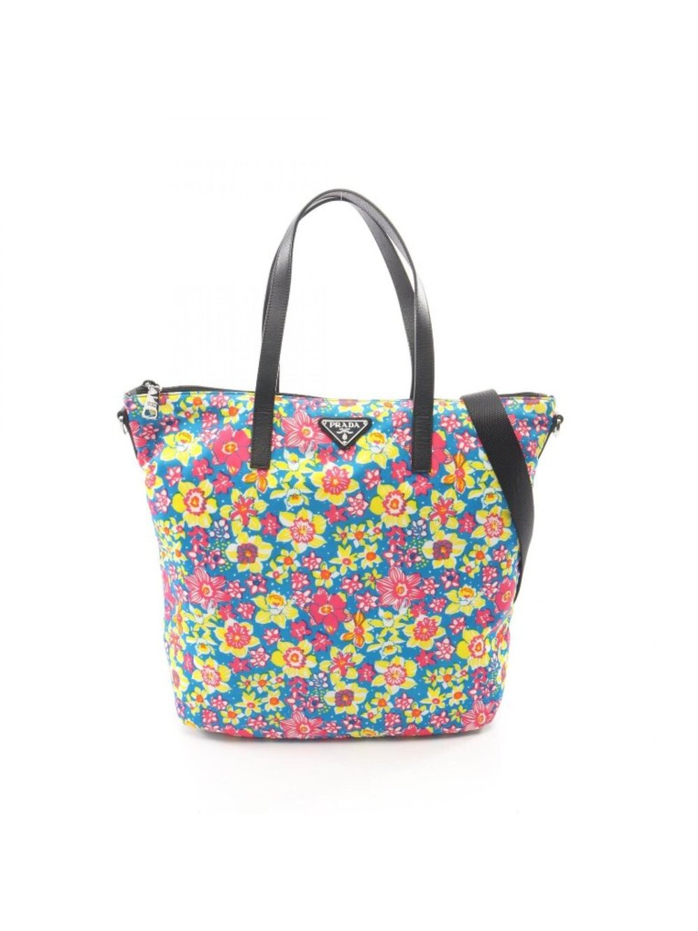 Prada Tote Bag Tessuto Stampat Floral Pattern 2-Way Multi Nylon Saffiano Leather